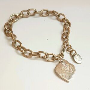 Aminco Indian Head Heart Bracelet 8.5" Silver Tone Link Sports Jewelry